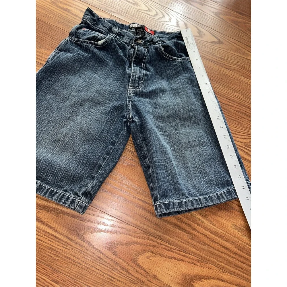 vtg SOUTHPOLE 90's Boys Shorts Size 10 Blue Denim RN82628 faded flat front relax - Picture 7 of 7